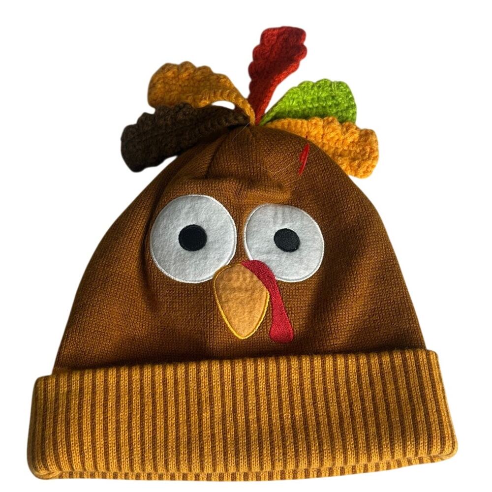 Gone for a Run Thanksgiving Turkey Knit Beanie Hat Run Now Gobble Later nwot